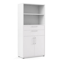Prima Bookcase 2 Shelves With 2 Drawers And 2 Doors In White - UK