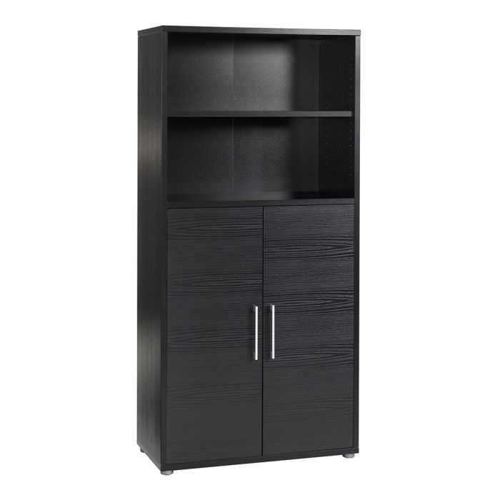 Prima Bookcase 3 Shelves with 2 Doors in Black woodgrain - UK