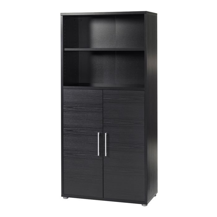 Prima Bookcase 3 Shelves with 2 Doors in Black woodgrain - UK