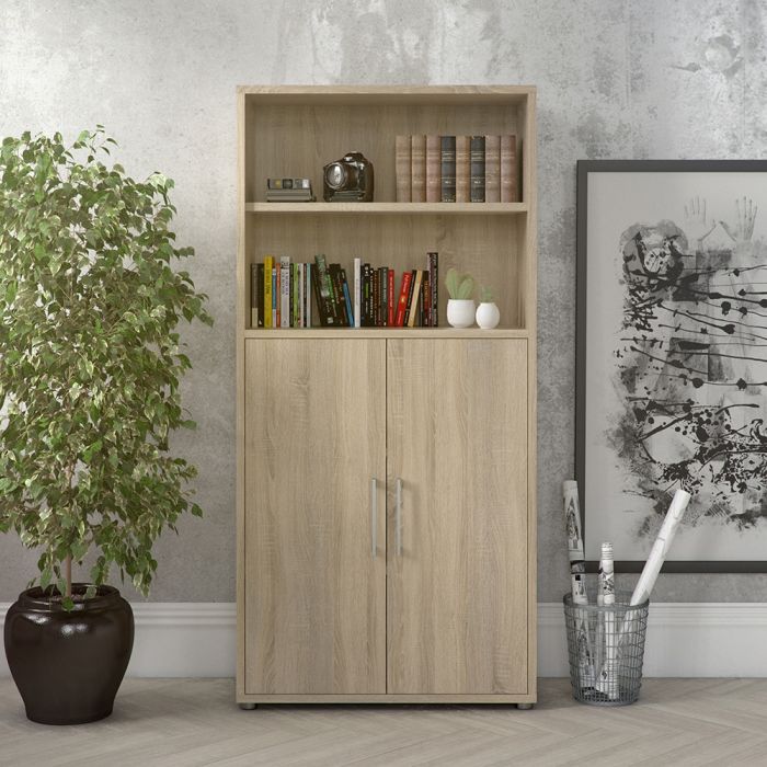 Prima Bookcase 3 Shelves with 2 Doors in Oak - UK