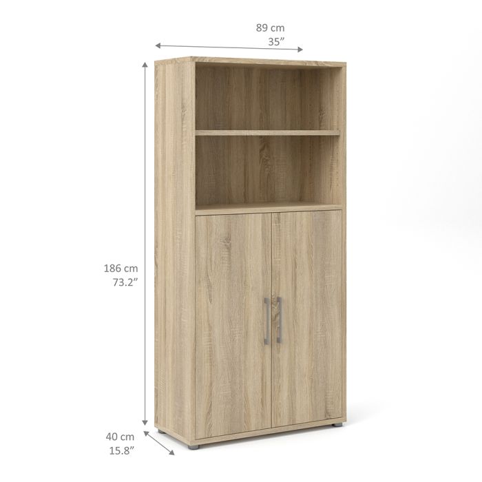 Prima Bookcase 3 Shelves with 2 Doors in Oak - UK