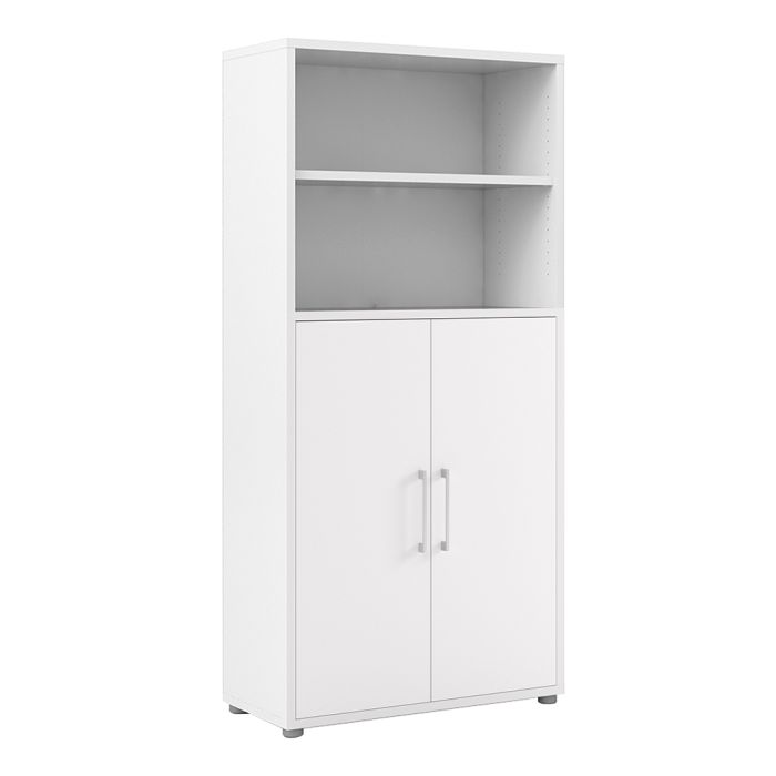 Prima Bookcase 3 Shelves with 2 Doors in White - UK