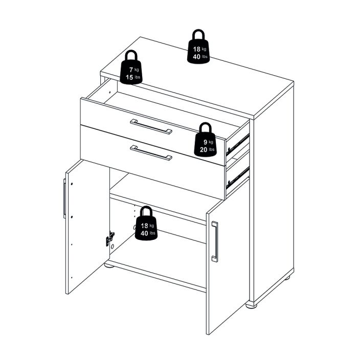 Prima Bookcase 3 Shelves With 2 Drawers And 2 Doors In Black Woodgrain - UK