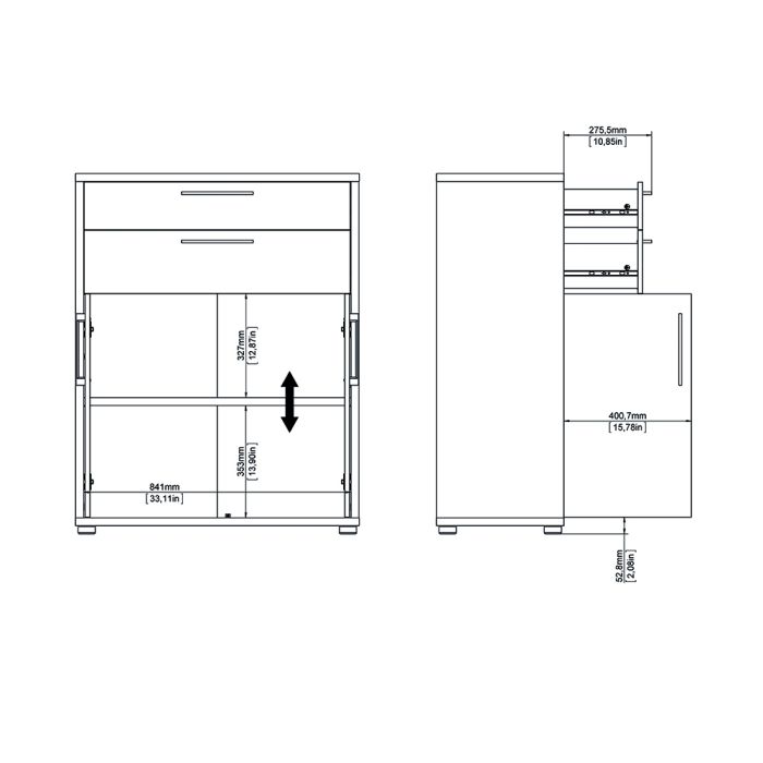 Prima Bookcase 3 Shelves With 2 Drawers And 2 Doors In Black Woodgrain - UK