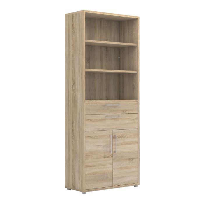 Prima Bookcase 3 Shelves with 2 Drawers and 2 Doors in Oak - UK