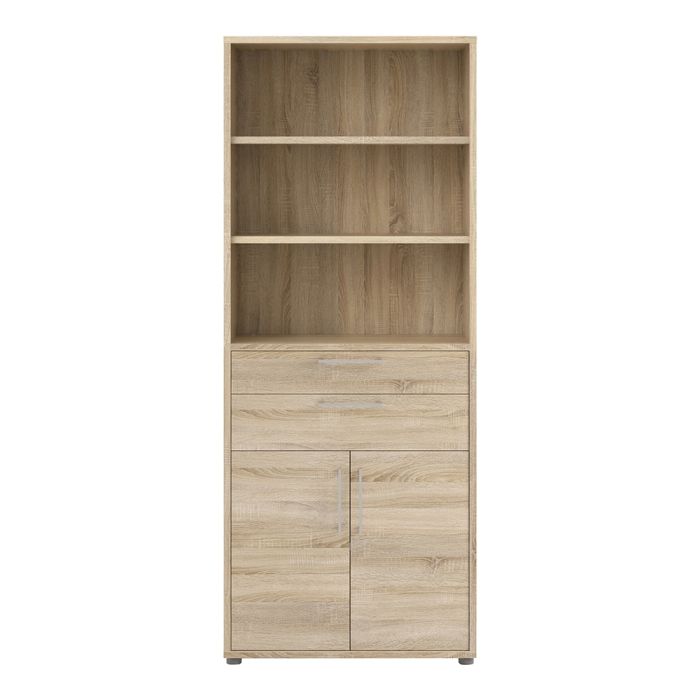 Prima Bookcase 3 Shelves with 2 Drawers and 2 Doors in Oak - UK