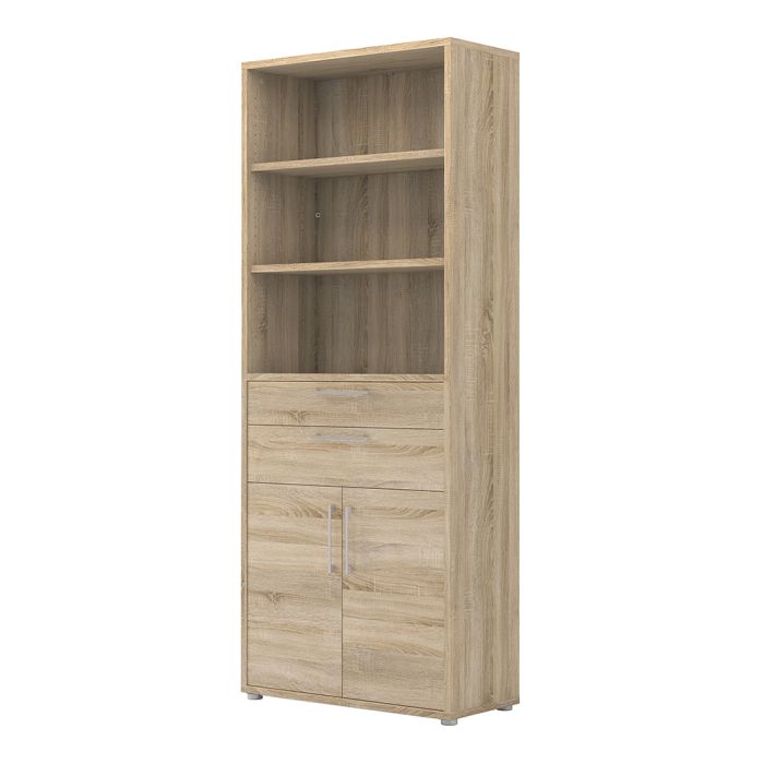 Prima Bookcase 3 Shelves with 2 Drawers and 2 Doors in Oak - UK