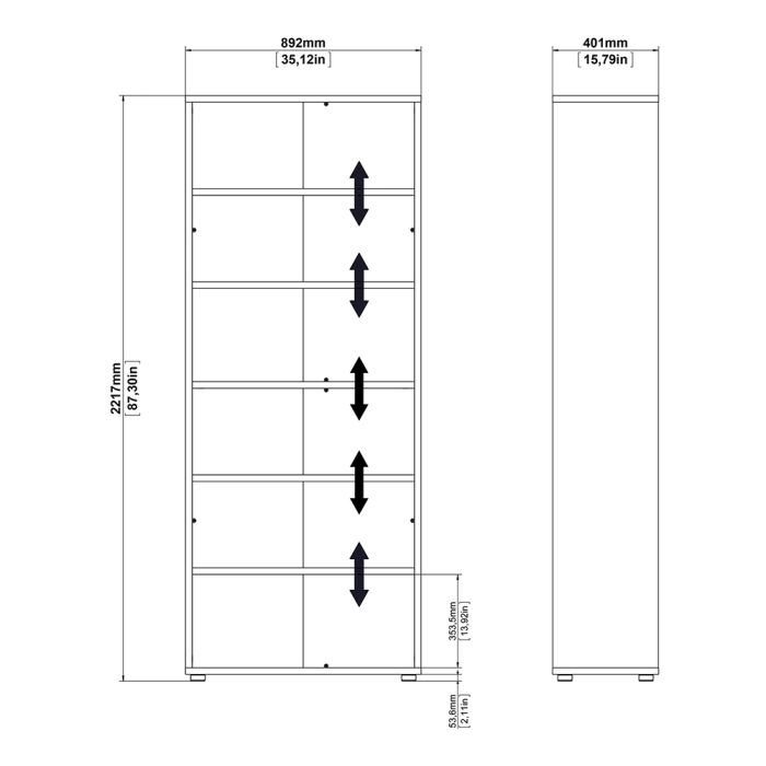 Prima Bookcase 3 Shelves with 2 Drawers and 2 Doors in Oak - UK