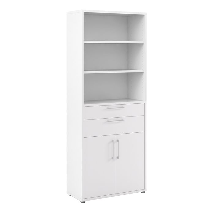 Prima Bookcase 3 Shelves With 2 Drawers And 2 Doors In White - UK