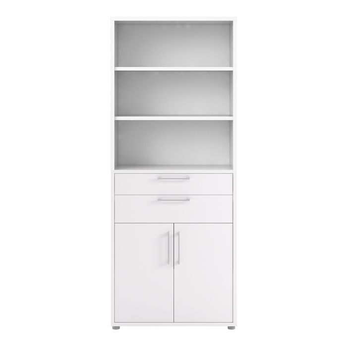 Prima Bookcase 3 Shelves With 2 Drawers And 2 Doors In White - UK