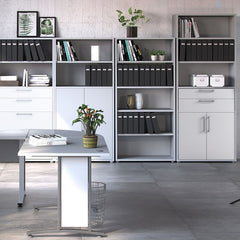 Prima Bookcase 3 Shelves With 2 Drawers And 2 Doors In White - UK - Furniture One Shop