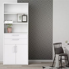 Prima Bookcase 3 Shelves With 2 Drawers And 2 Doors In White - UK - Furniture One Shop