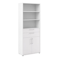 Prima Bookcase 3 Shelves With 2 Drawers And 2 Doors In White - UK - Furniture One Shop