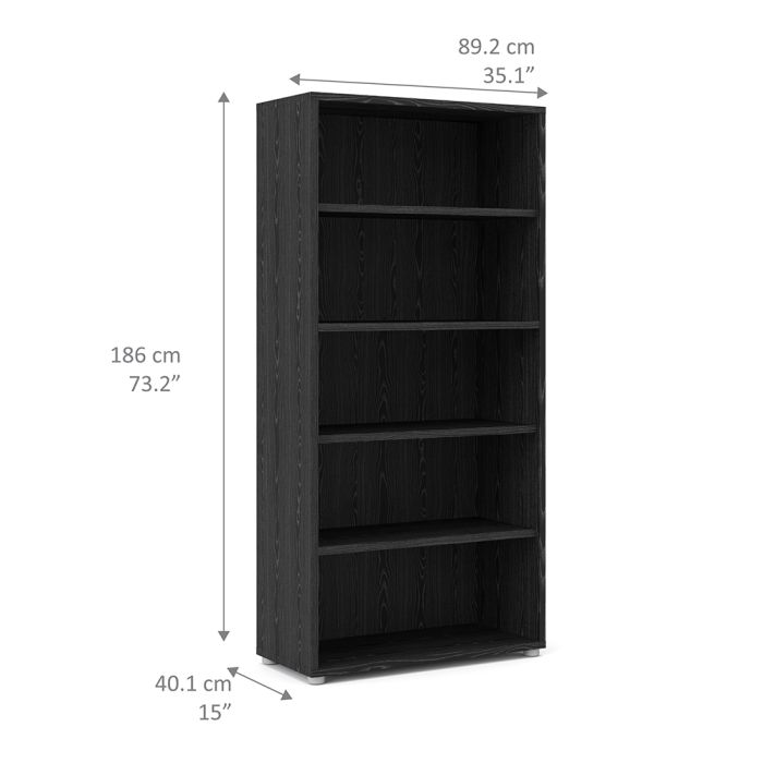 Prima Bookcase 4 Shelves in Black woodgrain - UK