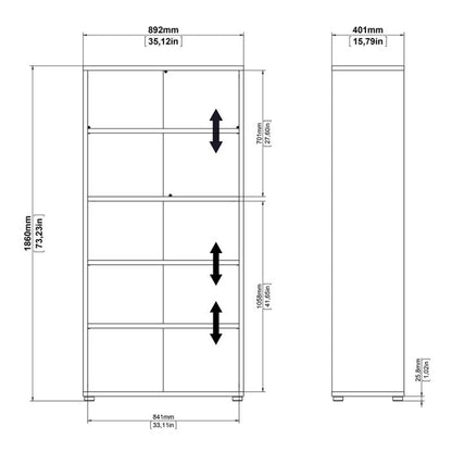 Prima Bookcase 4 Shelves in Black woodgrain - UK