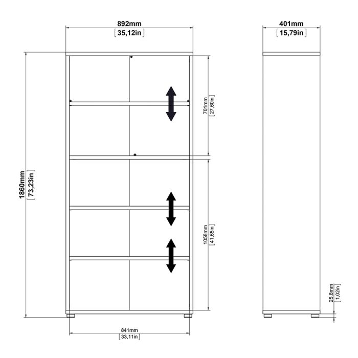 Prima Bookcase 4 Shelves in Black woodgrain - UK