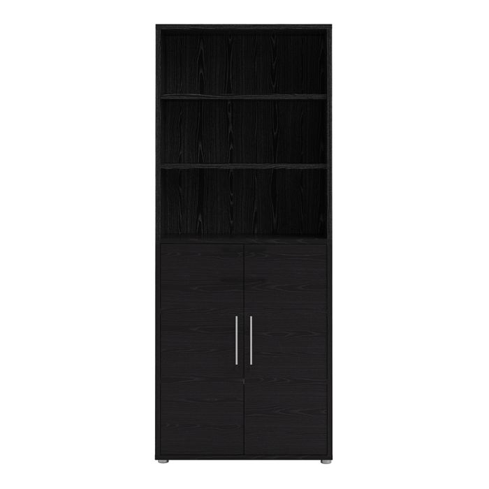 Prima Bookcase 4 Shelves with 2 Doors in Black woodgrain - UK