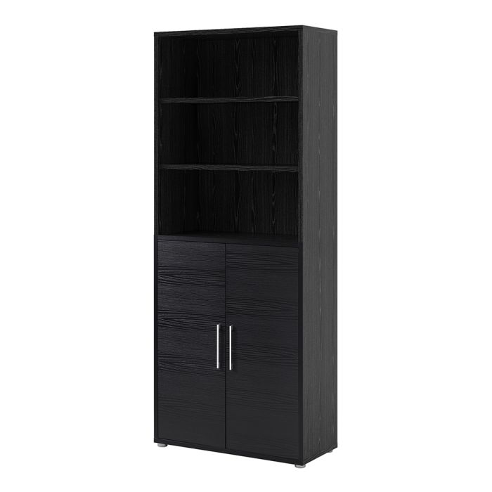 Prima Bookcase 4 Shelves with 2 Doors in Black woodgrain - UK