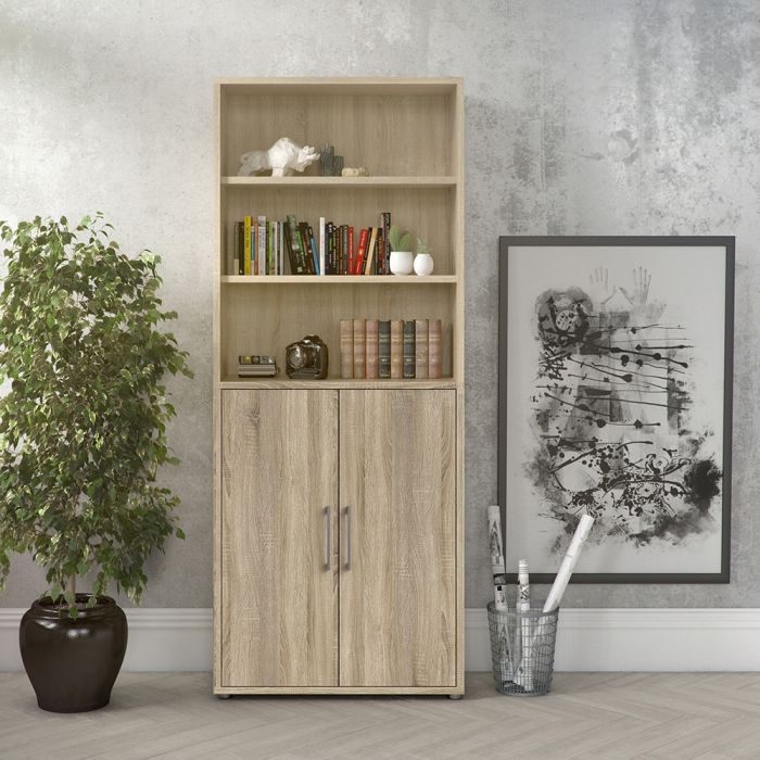 Prima Bookcase 4 Shelves with 2 Doors in Oak - UK