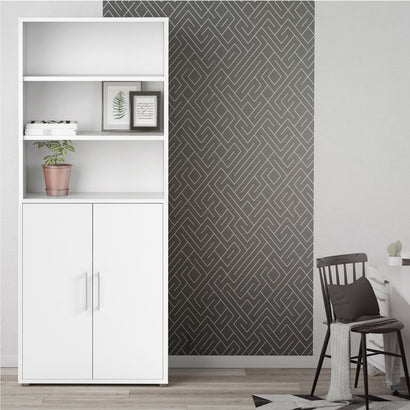 Prima Bookcase 4 Shelves with 2 Doors in White - UK