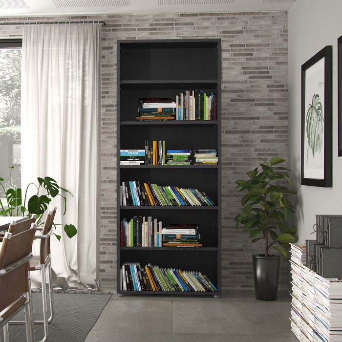 Prima Bookcase 5 Shelves in Black woodgrain - UK