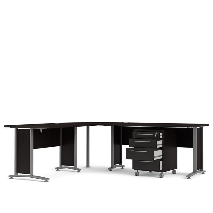 Prima Corner desk top in Black woodgrain with Silver grey steel legs - UK