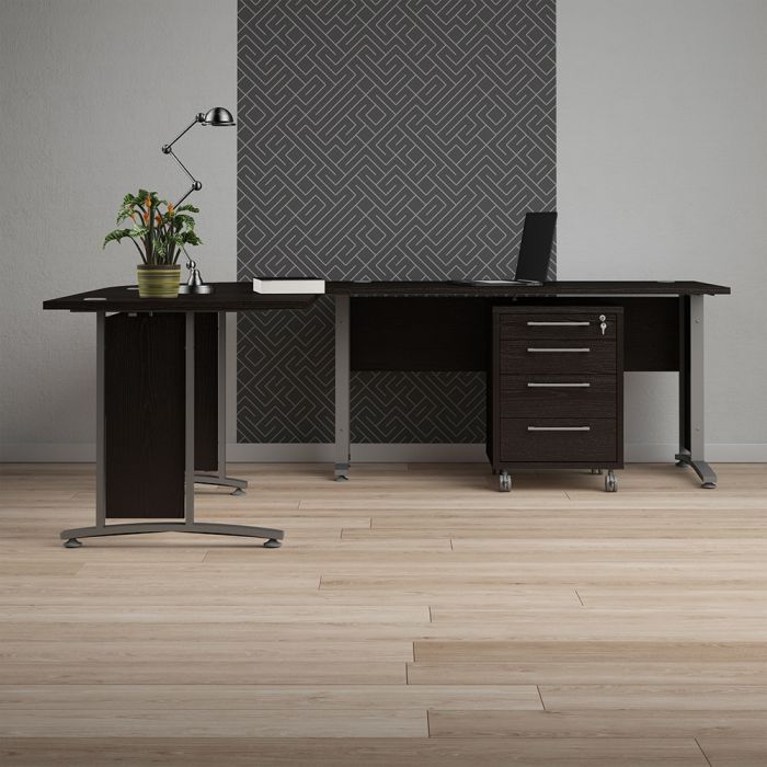 Prima Desk 120 cm in Black woodgrain with Silver grey steel legs - UK