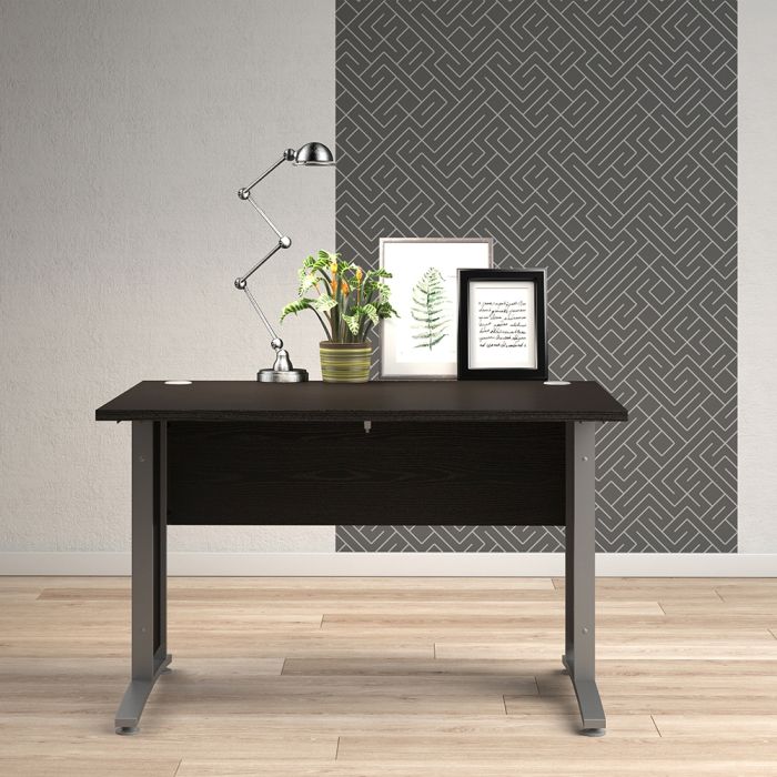 Prima Desk 120 cm in Black woodgrain with Silver grey steel legs - UK