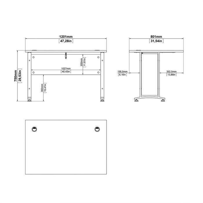 Prima Desk 120 cm in Black woodgrain with White legs - UK