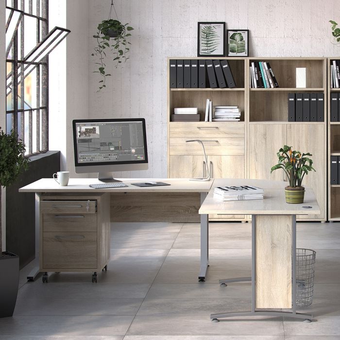 Prima Desk 120 cm in Oak with Silver grey steel legs - UK