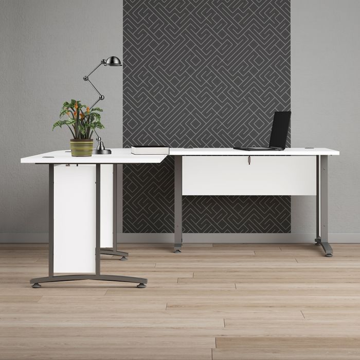 Prima Desk 120 cm in White with Silver grey steel legs - UK