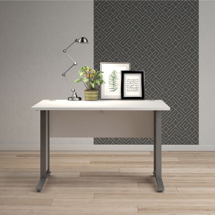 Prima Desk 120 cm in White with Silver grey steel legs - UK