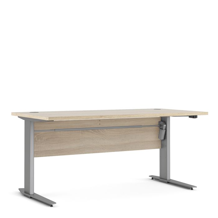 Prima Desk 150 cm in Oak with Height adjustable legs with electric control in Silver grey steel - UK