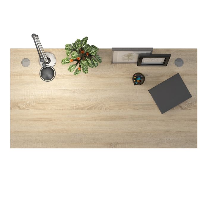 Prima Desk 150 cm in Oak with Height adjustable legs with electric control in Silver grey steel - UK