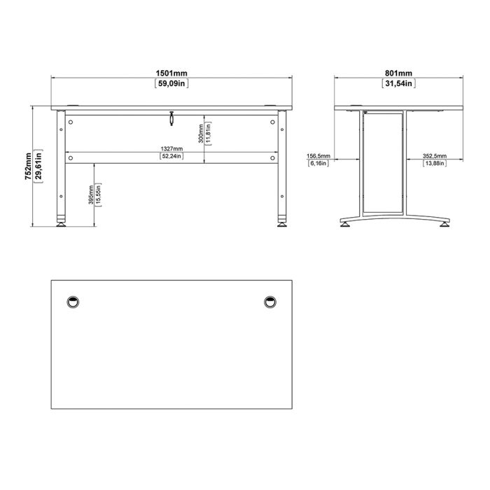 Prima Desk 150 cm in Oak with Silver grey steel legs - UK