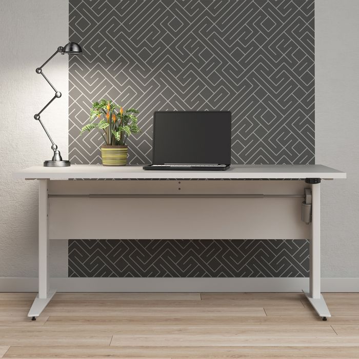 Prima Desk 150 cm in White with Height adjustable legs with electric control in Silver grey steel - UK