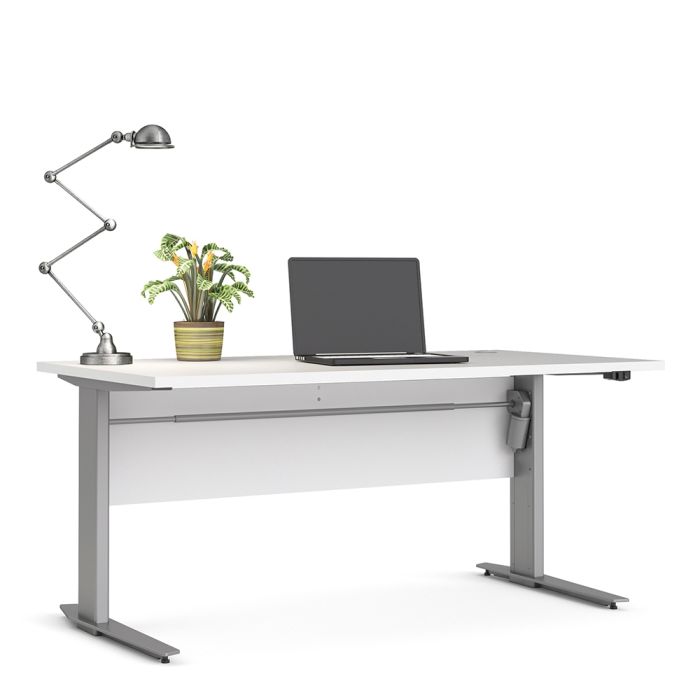 Prima Desk 150 cm in White with Height adjustable legs with electric control in Silver grey steel - UK