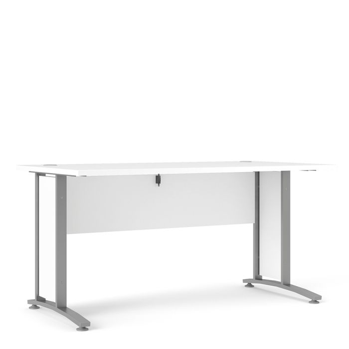 Prima Desk 150 cm in White with Silver grey steel legs - UK