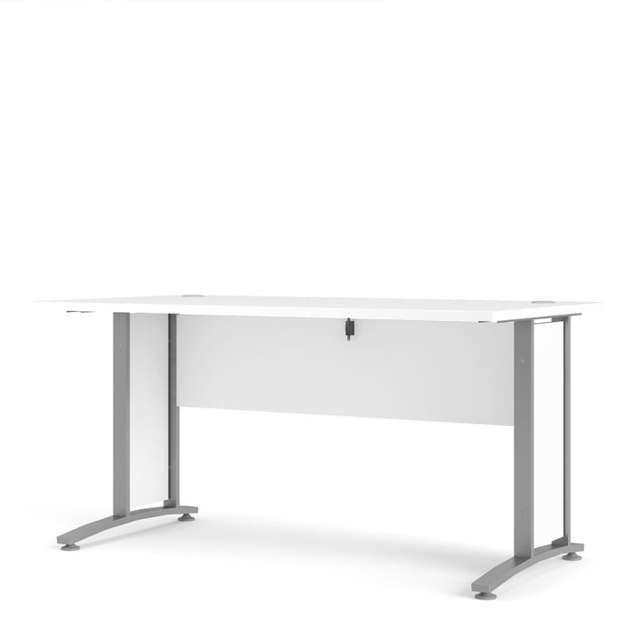 Prima Desk 150 cm in White with Silver grey steel legs - UK