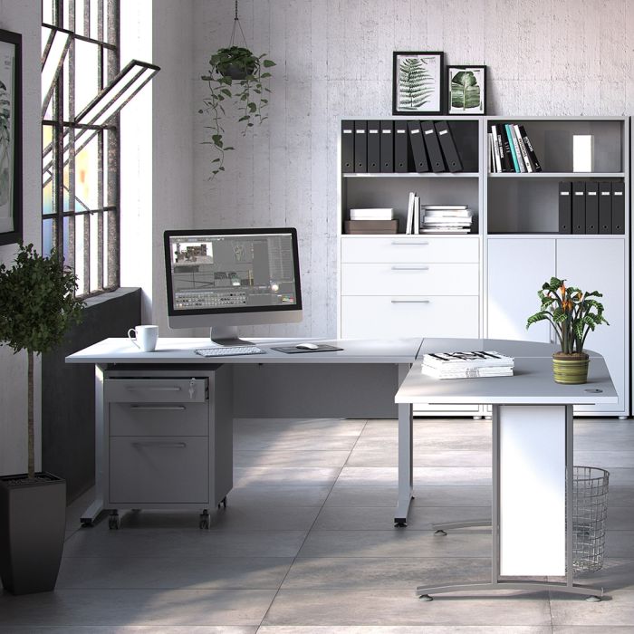 Prima Desk 150 cm in White with Silver grey steel legs - UK