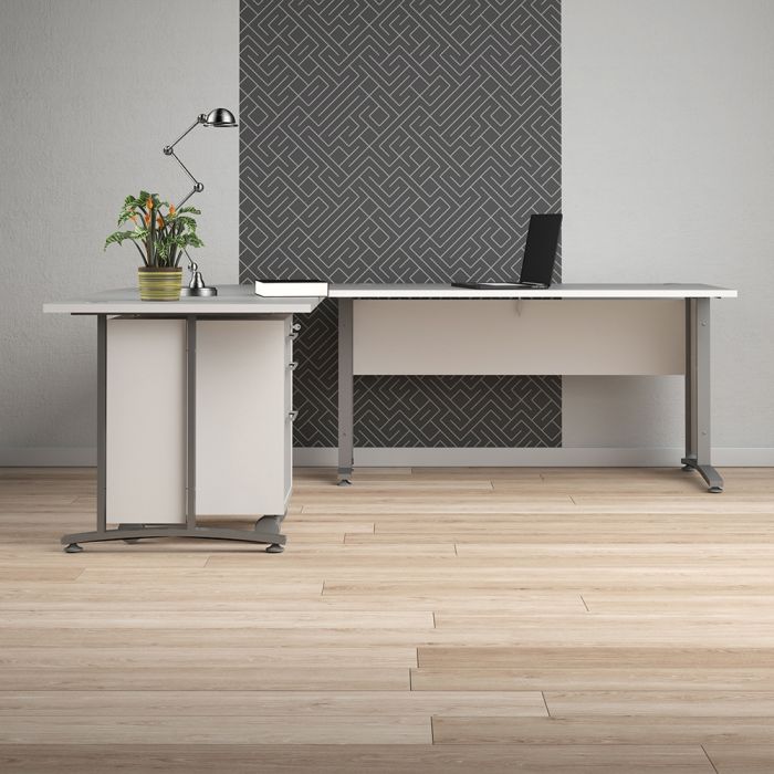 Prima Desk 150 cm in White with Silver grey steel legs - UK