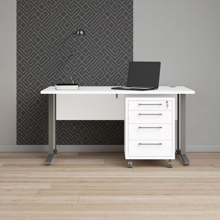 Prima Desk 150 cm in White with Silver grey steel legs - UK