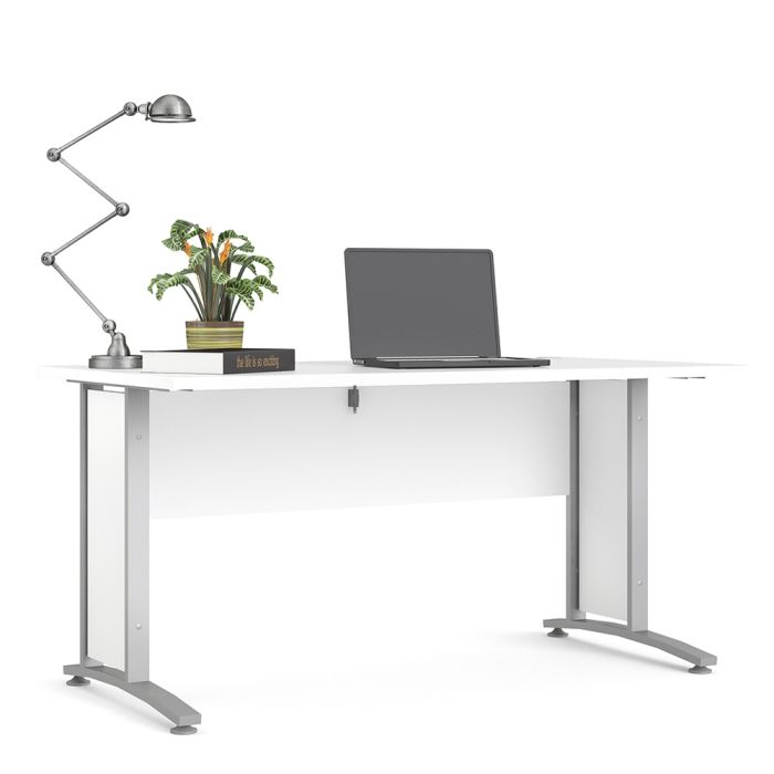 Prima Desk 150 cm in White with Silver grey steel legs - UK