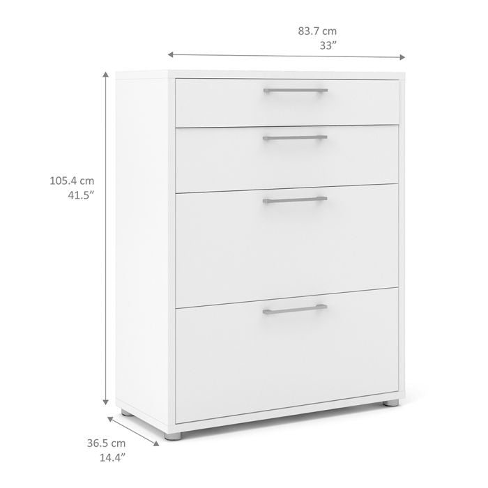 Prima Office Storage With 2 Drawers + 2 File Drawers In White - UK