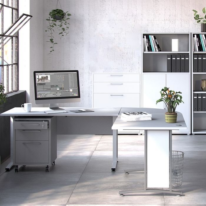 Prima Office Storage With 2 Drawers + 2 File Drawers In White - UK