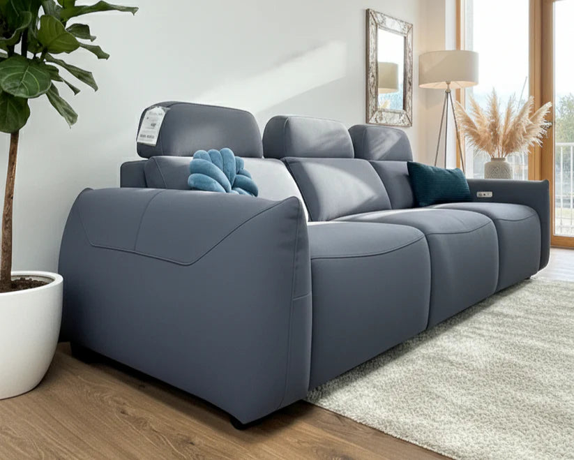Primrose Fabric 3 Seater Electric Recliner Sofa In Grey