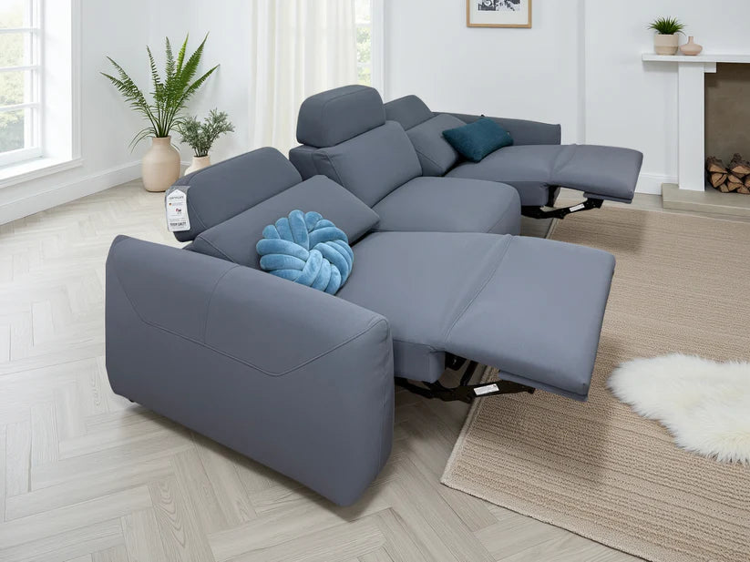 Primrose Fabric 3 Seater Electric Recliner Sofa In Grey
