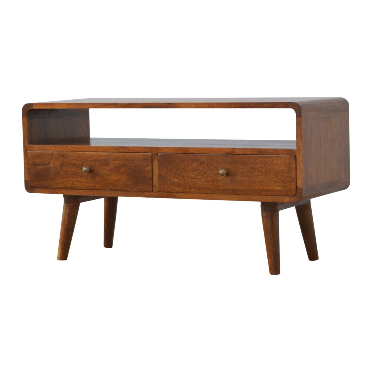 GlamVista Curved Chestnut TV Stand