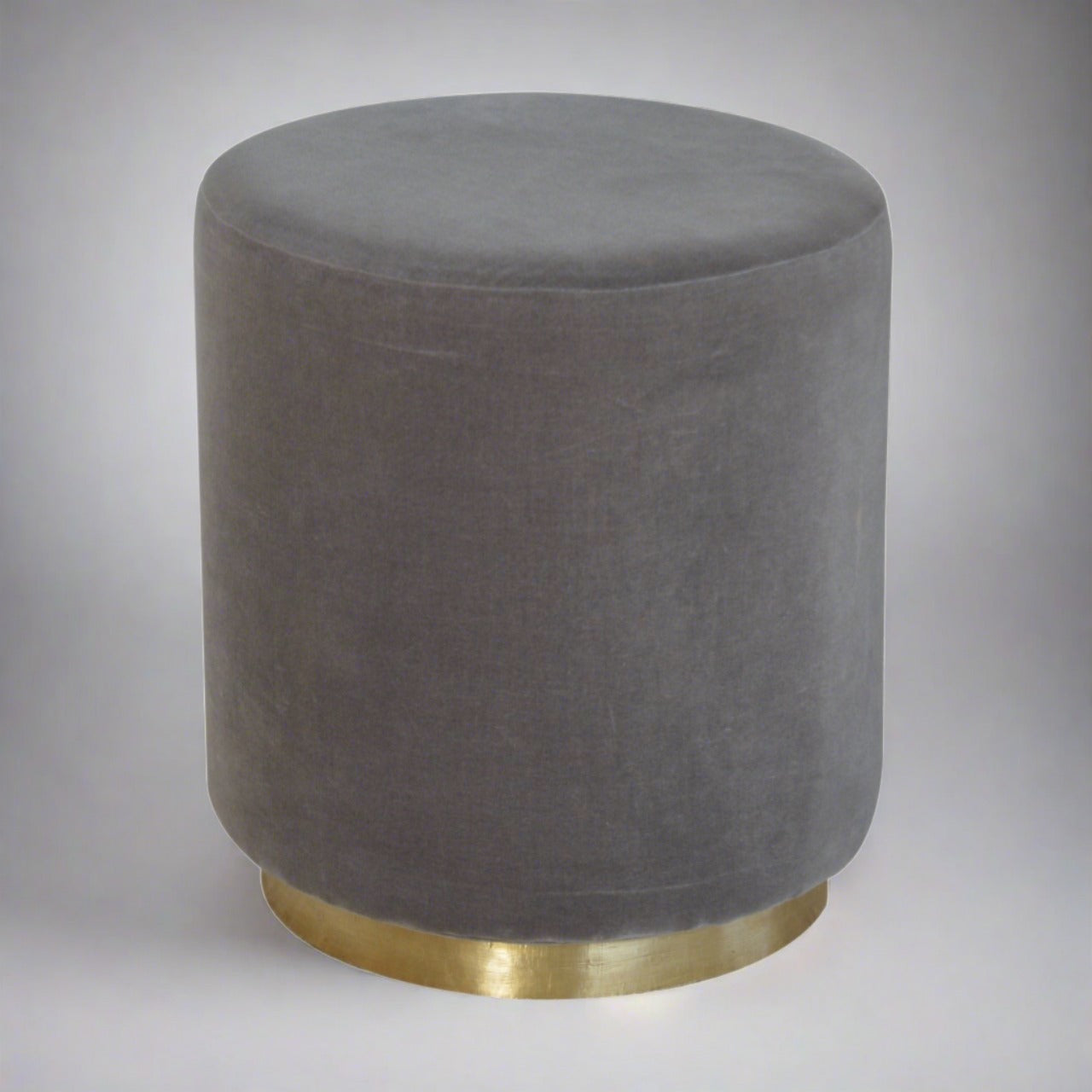 FootNest Gold Base Grey Velvet Footstool