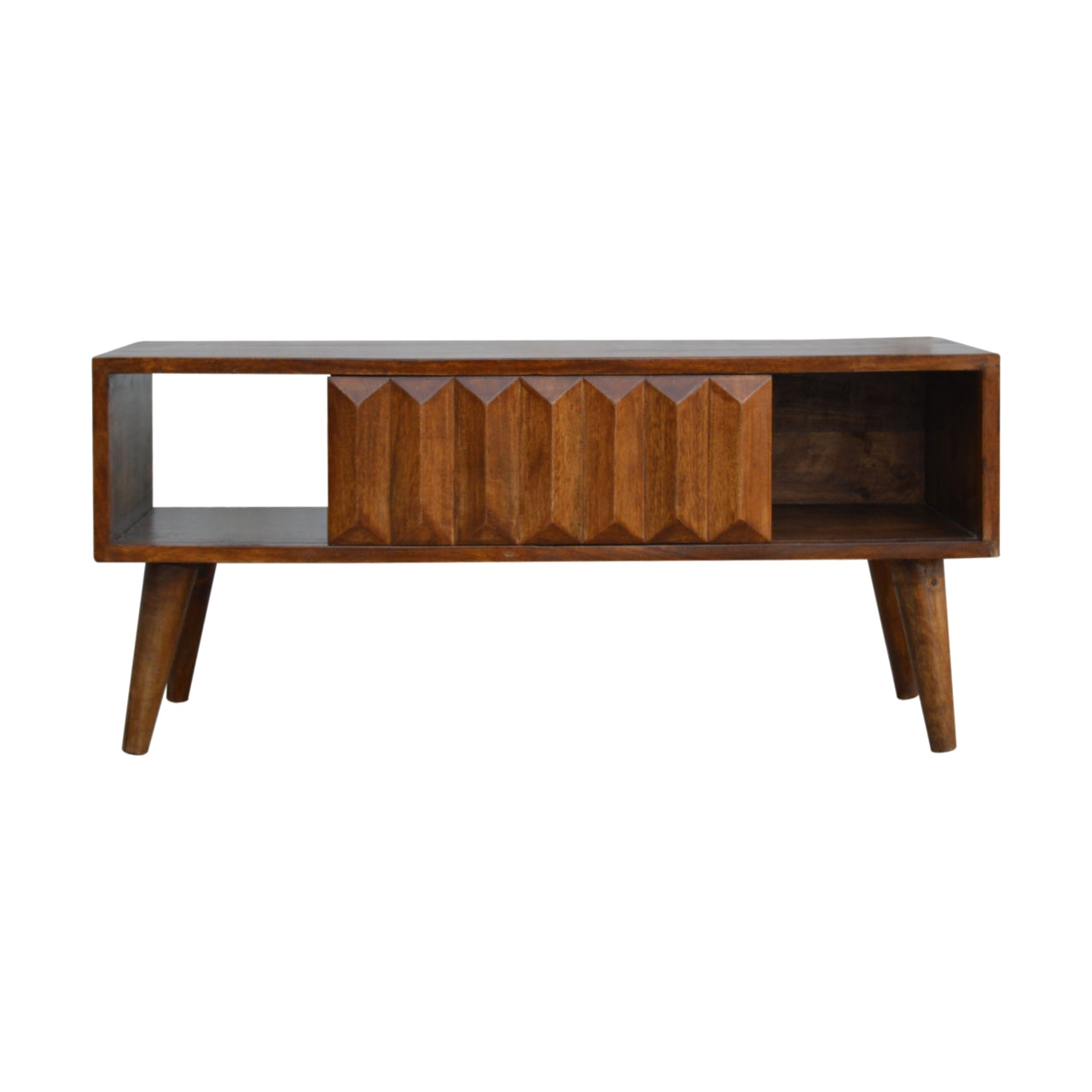 OpulentEdge Chestnut Prism Sliding TV Stand